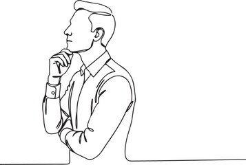 Thinking man continuous line drawing. One line art of business man thinking idea. Vector illustration isolated on white background.