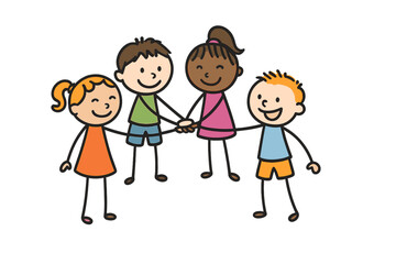 Diverse group of happy children holding hands in unity