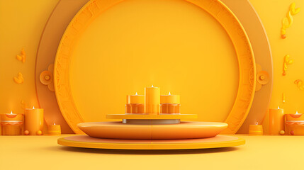 Aroma candles of different colors on wooden table and multi-colored backgroundBurning candles on a wooden table
