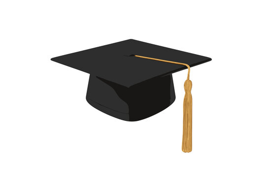 Black graduation mortarboard with gold tassel isolated on white background