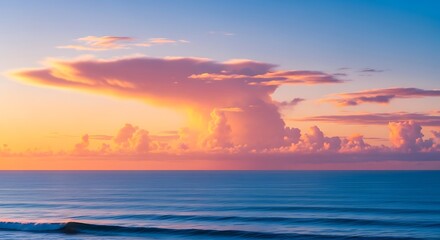 Vibrant Sunset Over the Ocean with Dramatic Clouds.