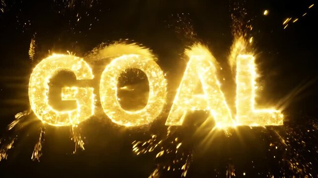 Golden particles form the word "GOAL" with sparkling effects. This dazzling animation signifies achievement, success, and celebration.