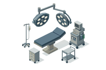 Fototapeta premium Isometric medical equipment and furniture for operating room setting