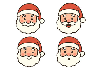 Four cute Santa Claus head icons with distinct facial expressions
