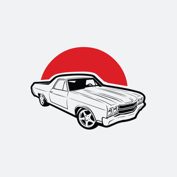 Classic American Muscle Car Pickup Truck UTE Hotrod Vector Logo Icon Illustration Isolated