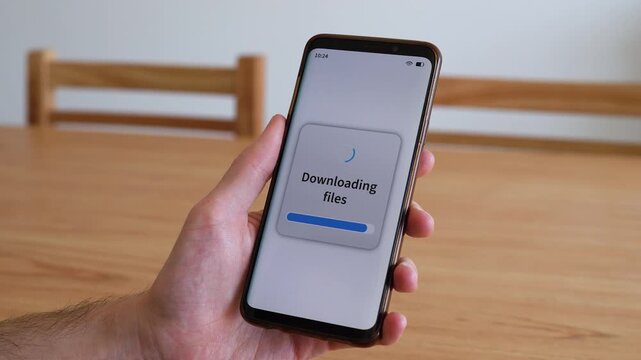 Downloading files with your smartphone. Concept of piracy through mobile apps.