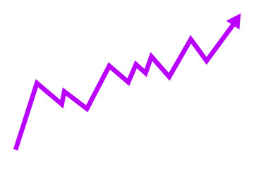 Naklejka premium Purple line graph going upward with an arrow isolated on transparent background for growth templates 
