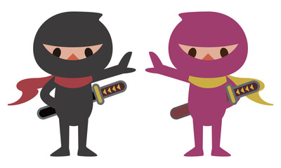 仲良しの忍者とくノ一のペアイラスト 日本の歴史と文化