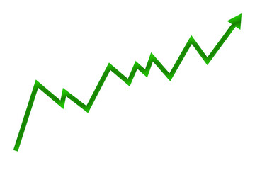 Dark green line graph going upward with an arrow isolated on transparent background  for growth templates
