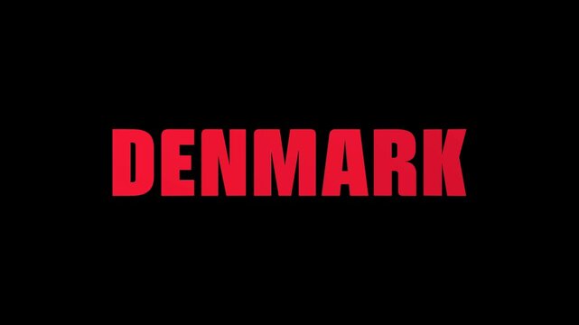 A 360-degree rotating animation of the word Denmark and the colors of the Denmark  national flag. This dynamic animation is perfect for video content. Alpha Channel with 4K.
