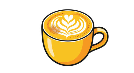 Vibrant Cartoon Coffee Cup with Latte Art