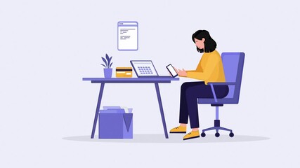 A woman's secure digital credit card for online data transfer, 2D animation - Powered by Adobe