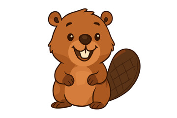 Charming cartoon beaver character with prominent incisors and broad tail