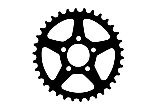 Black silhouette of motorcycle rear sprocket with five spokes and mounting holes