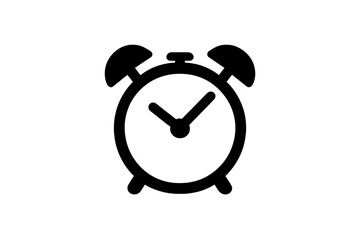 Simple black outline alarm clock icon featuring twin bells