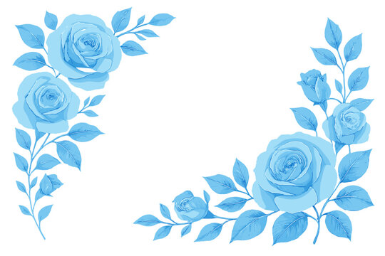 Blue rose floral corner border design featuring detailed leaves