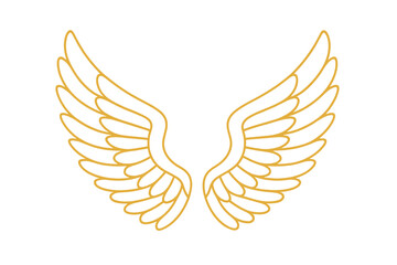Symmetrical golden outline angel wings emblem design concept
