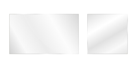 Naklejka premium Transparent glass rectangle plate set, glossy plastic glare frame with light reflection, acrylic panel with glares and glossy effect, showcase glass sheet, mirror window background with glare