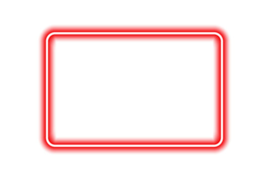Glowing red neon rectangle frame frame with rounded edges, illuminate electric frame, glowing neon light border, led neon lamp