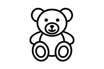 Minimalist black and white outline icon of a classic seated teddy bear toy