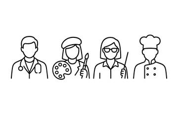 Set of diverse professional occupation icons including doctor artist teacher and chef
