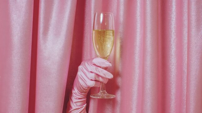 Champagne hand behind curtains - Powered by Adobe