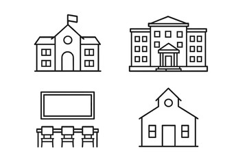 Fototapeta premium Set of simple outline icons for school buildings and classroom elements