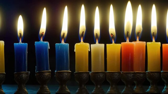 The candles are in a row and lit.