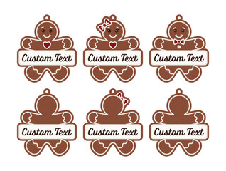 Gingerbread Split Name Frame Ornaments &ndash; Cute Kawaii Christmas Cookie Set for Personalisation