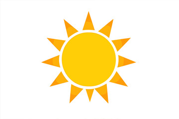 Bright yellow sun icon with sharp orange rays on white background