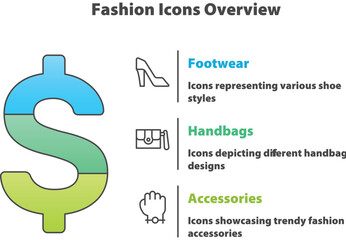Fashion Overview: Conceptual infographic exploring the relationship between fashion, accessories, and monetary value, with stylish illustrations. 