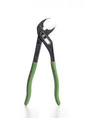 Pliers with green grips on white background for tool demonstration or DIY projects, isolate. White background