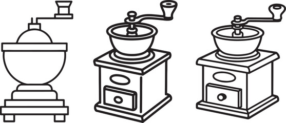 Set of Grinder Line Art, Coloring Book Page Line Art Drawing, Vector and Illustration
