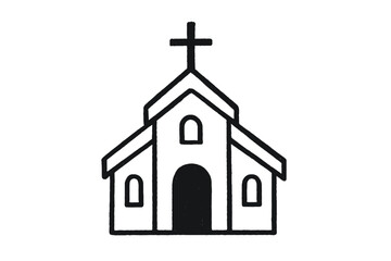 Minimalist outline icon of a Christian church building with a cross