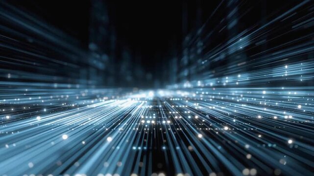 Abstrakter, farbenfroher Technologie-Hintergrund. Symbol f&uuml;r neuronale Netzwerke, Cybersicherheit, Datenstr&ouml;me, Datenbanken, Wissenschaft, Supercomputer und Cloud Computing, Generative AI