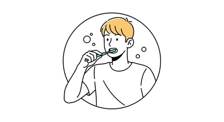 Obraz premium Illustration of young man brushing teeth in a circle