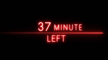 37-minute left countdown illustration. Neon countdown number. Coming soon timer minute.