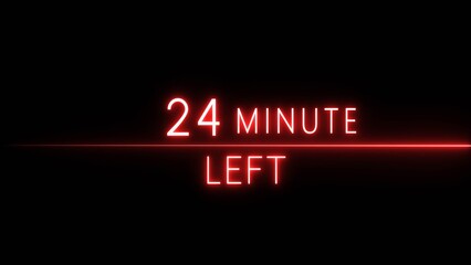 24-minute left countdown illustration. Neon countdown number. Coming soon timer minute.