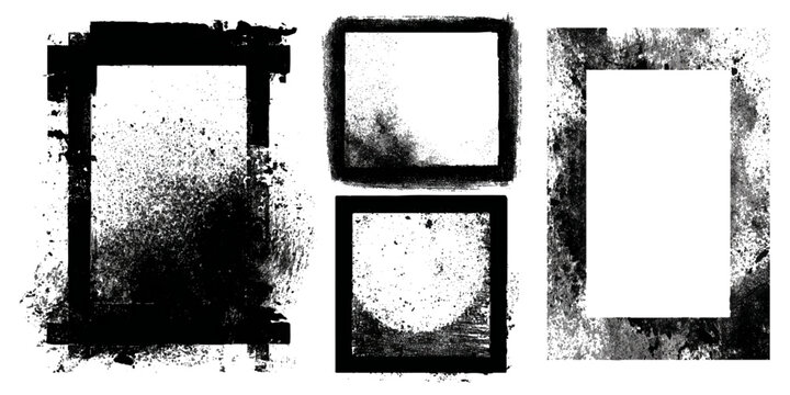 Abstract grunge frame texture set black and white distressed border design .old rough vintage grungy background dirty cracked worn paper edge template .frame texture collection for graphic design .