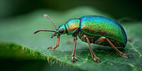 Fototapeta premium Jewel Beetle on Leaf: Iridescent Macro