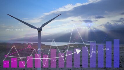 Rising global electricity prices and inflation shown with renewable wind turbines in the background. Energy cost increase - Powered by Adobe