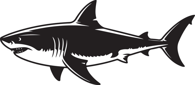 Black and white silhouette illustration of a great white shark with sharp teeth vector