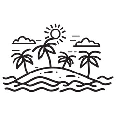 Obraz premium a sunny island with palm trees Line art of surrounded by water.