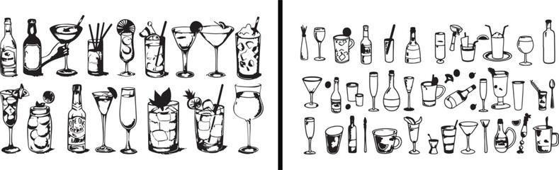 Wine glass icon, bar drink illustration, alcohol beverage vector, cocktail glass design, wine bottle artwork, drinking utensil clipart, hand drawn bar tools, elegant party drink art, bartender tool ve