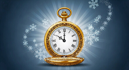 Classic golden pocket watch on dark background, elegant vintage timepiece still life