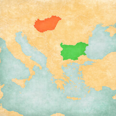 Obraz premium Map of Balkans - Hungary and Bulgaria