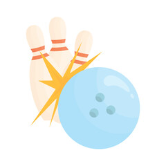 A bowling ball hitting pins. Bowling symbol. Strike in bowling.