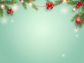 Christmas festive border with fir branches and glowing lights