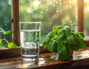 fresh basil in a glass