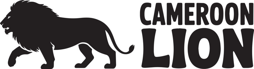 Cameroon wildlife lion vector silhouette illustration graphic design featuring striding african feline animal mascot template.